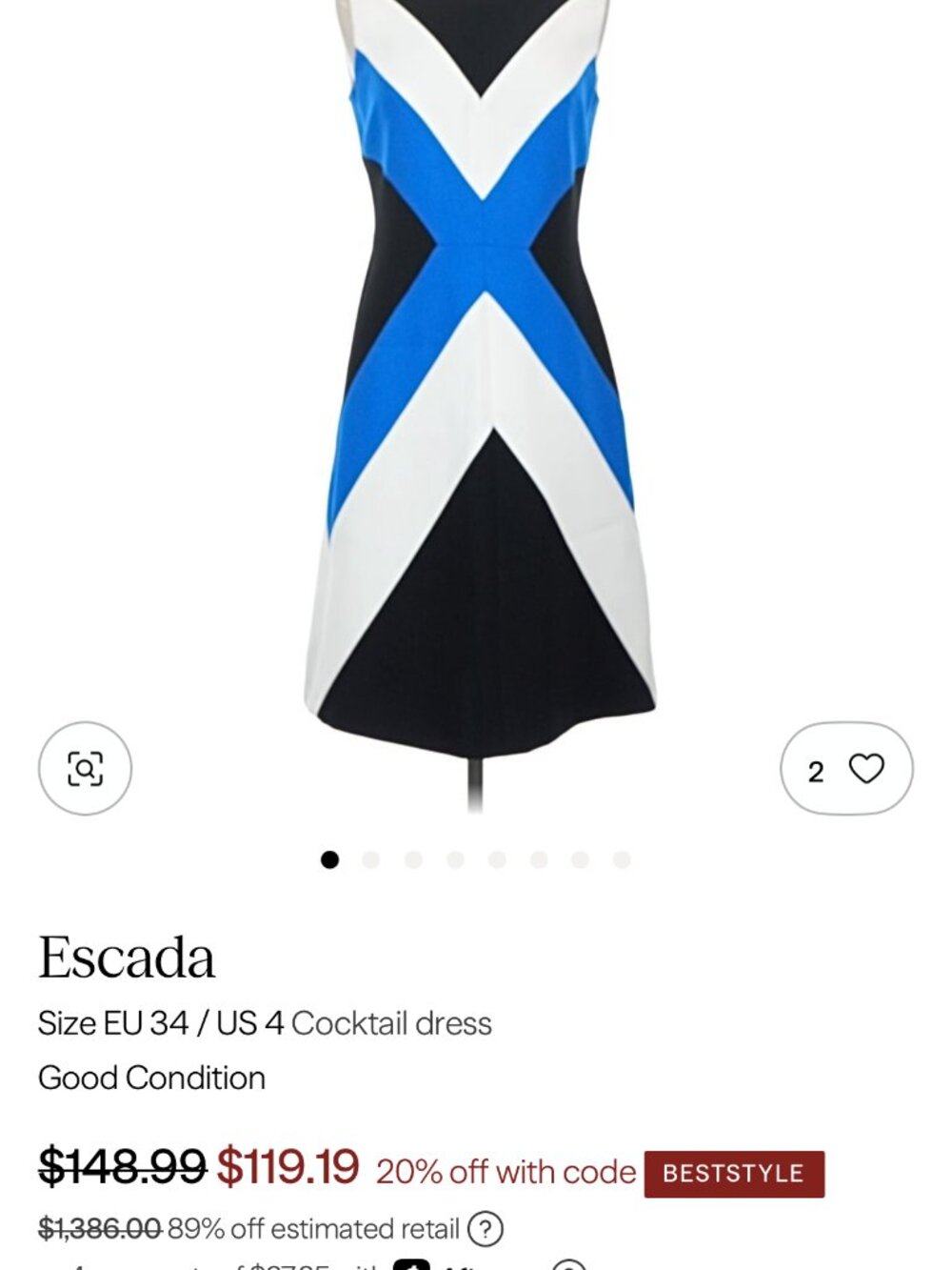 Escada Blue Black White Geometric Colorblock Dress EU 34 US 4